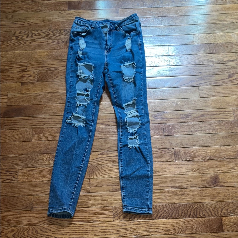 SHEIN Ripped Blue Skinny Jeans